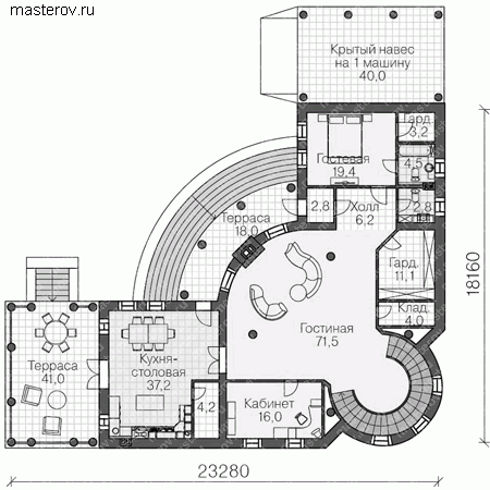 Проект кирпичного особняка № U-368-1K - 1-й этаж