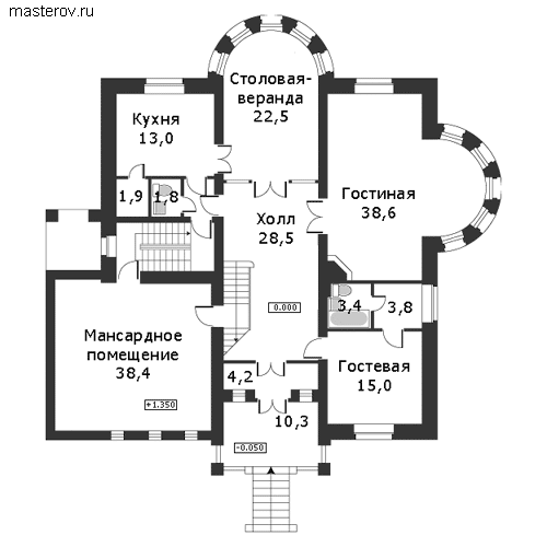 Цокольный частный дом № U-397-1K - 1-й этаж