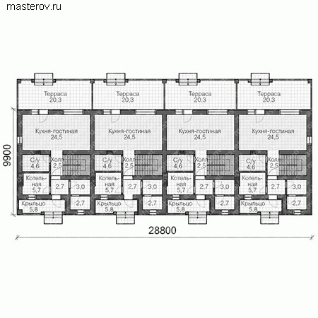 Проект на 4 семьи № U-402-1P - 1-й этаж
