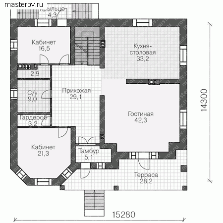 Проект пенобетонного дома № U-406-1P - 1-й этаж