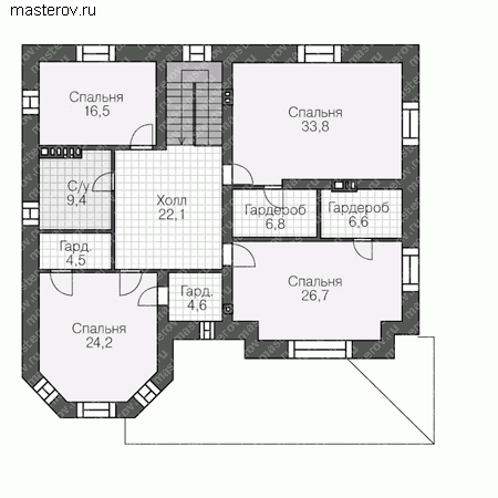 Проект пенобетонного дома № U-406-1P - 2-й этаж