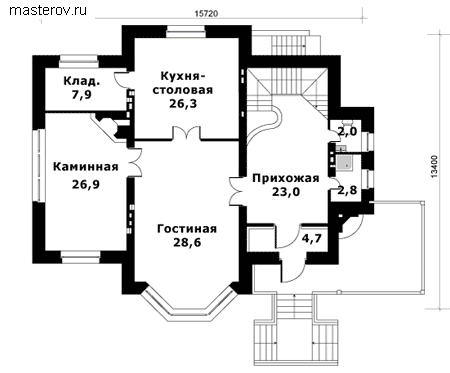 Проект большого частного дома  № U-408-1K - 1-й этаж