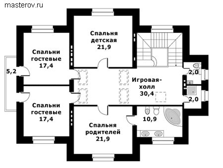 Проект большого частного дома  № U-408-1K - 2-й этаж