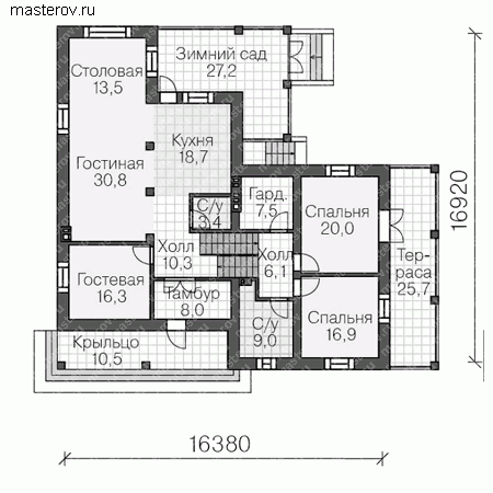Проект пенобетонного дома № U-411-1P - 1-й этаж