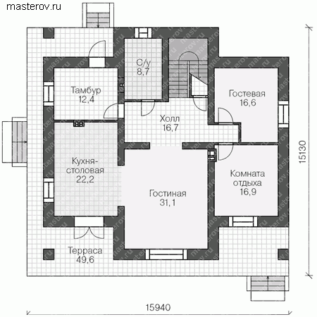 Проект кирпичного дома № U-420-1K - 1-й этаж