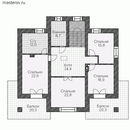 Проект кирпичного дома № U-420-1K - 2-й этаж