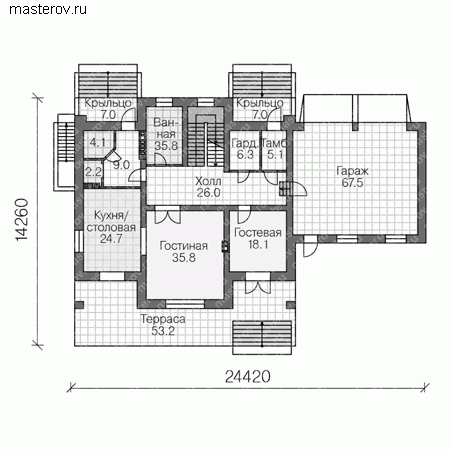 Проект кирпичного дома № U-446-1K - 1-й этаж