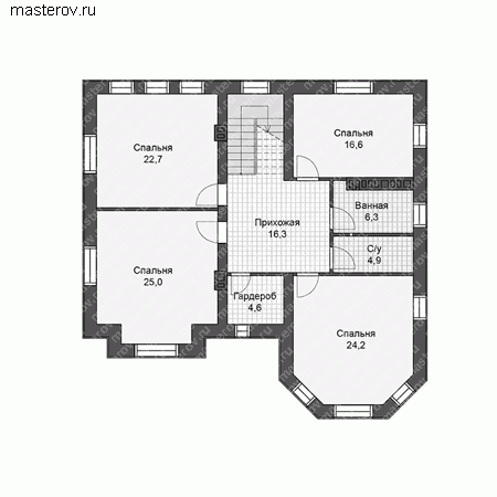 Проект загородного дома с цоколем и мансардой № U-455-1K - 2-й этаж