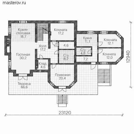 Проект дома с монолитным каркасом № U-457-1M - 1-й этаж