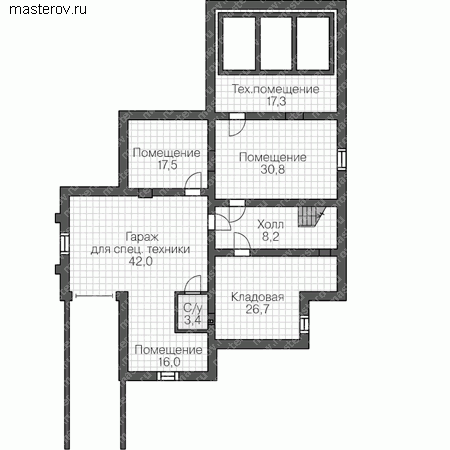 Проект пенобетонного дома № U-463-1P - цоколь