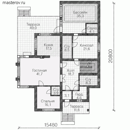 Проект пенобетонного дома № U-463-1P - 1-й этаж