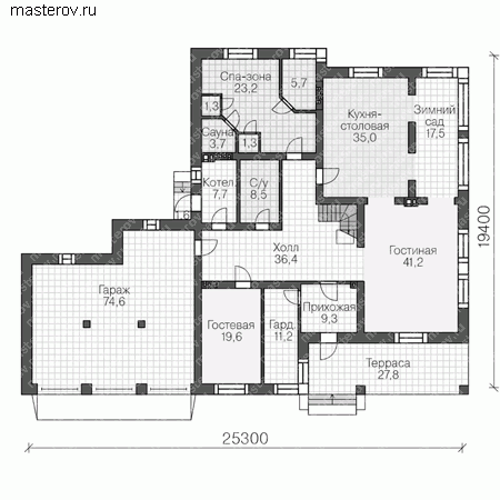 Проект пенобетонного дома № U-498-1P - 1-й этаж