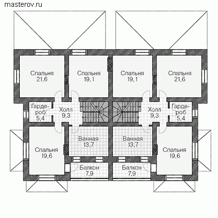 Таунхаус 2 этажа, с мансардой № U-530-1K - 2-й этаж
