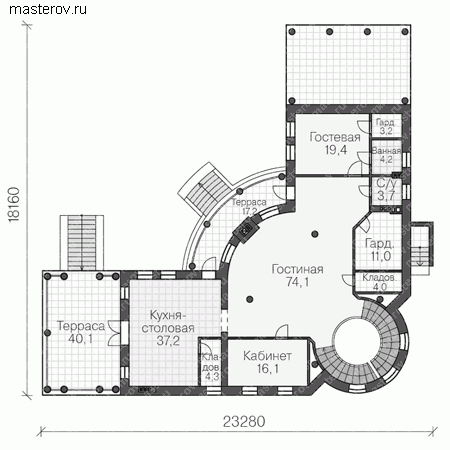 Проект кирпичного дома № U-545-1K - 1-й этаж