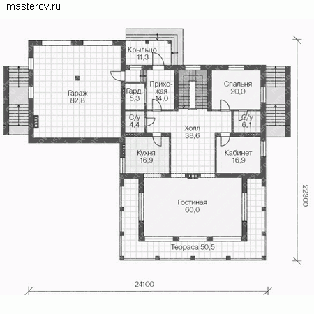 Проект пенобетонного дома № U-784-1P - 1-й этаж