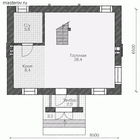 Проект пенобетонного дома № V-086-1P - 1-й этаж