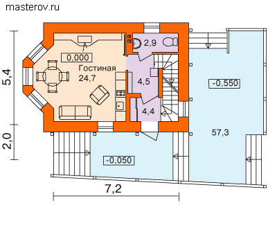 Жилой частный дом коттедж  № V-106-1P - 1-й этаж