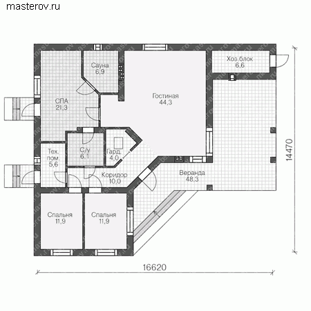 Проект пенобетонного дома № V-128-1P - 1-й этаж