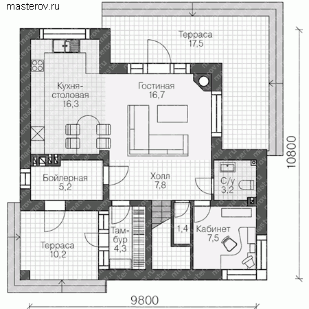 Проект пенобетонного дома № V-131-1P - 1-й этаж