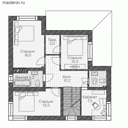 Проект пенобетонного дома № V-131-1P - 2-й этаж
