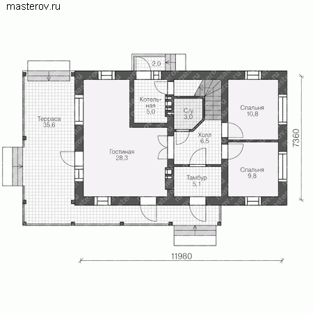 Проект кирпичного дома № V-137-1K - 1-й этаж