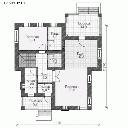Готовые АС чертежи 2-этажного дома № V-144-1P - 1-й этаж