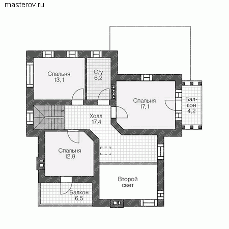 Готовые АС чертежи 2-этажного дома № V-144-1P - 2-й этаж