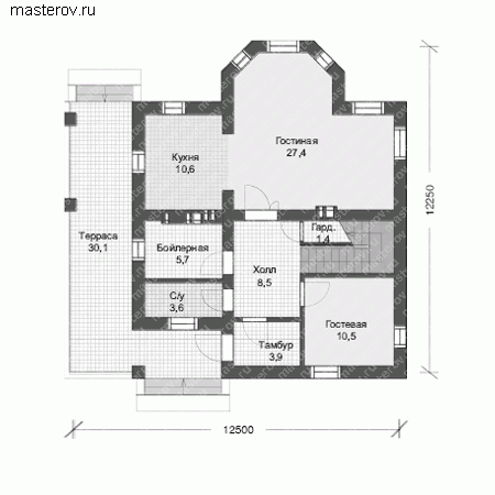 Проект кирпичного дома № V-147-1K - 1-й этаж