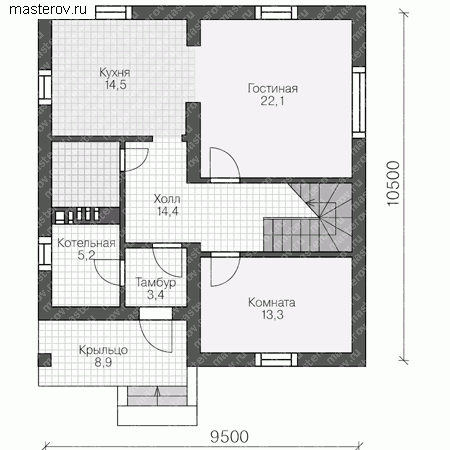 Проект пенобетонного дома № V-150-1P - 1-й этаж