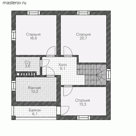 Проект пенобетонного дома № V-150-1P - 2-й этаж