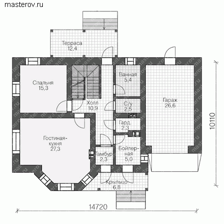 Проект пенобетонного дома № V-157-1P - 1-й этаж