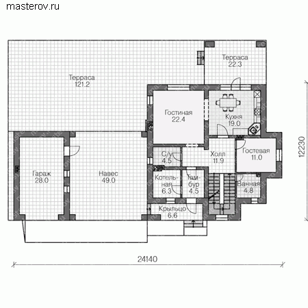 Проект кирпичного дома № V-161-1K - 1-й этаж