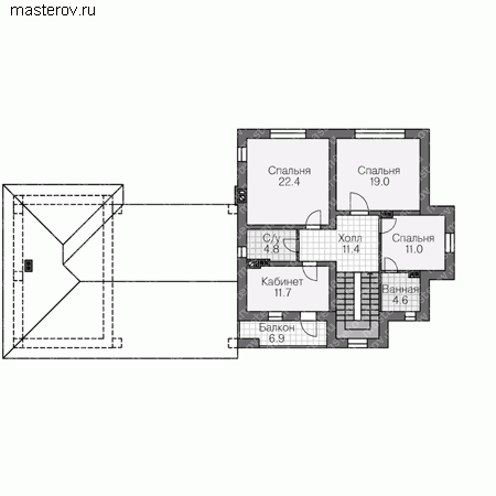 Проект кирпичного дома № V-161-1K - 2-й этаж