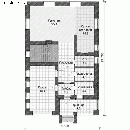 Проект кирпичного дома № V-162-1K - 1-й этаж