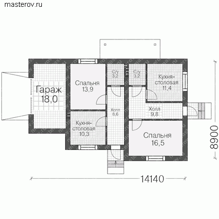 Проект кирпичного дома на две семьи № V-193-1K - 1-й этаж