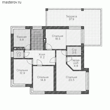 Проект пенобетонного дома № V-201-2P - 2-й этаж