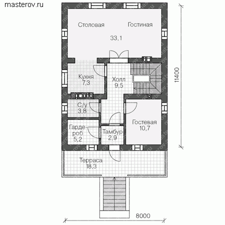 Проект пенобетонного дома № V-210-1P - 1-й этаж