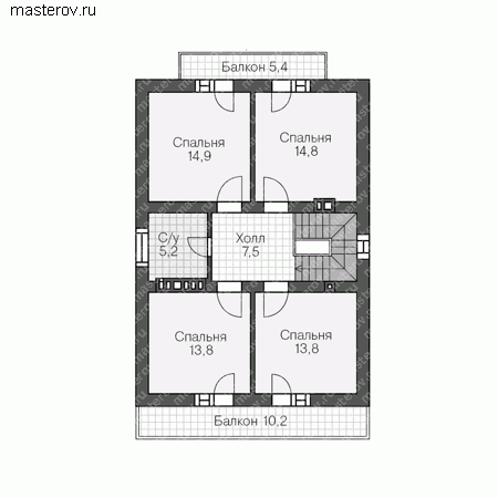 Проект пенобетонного дома № V-210-1P - 2-й этаж