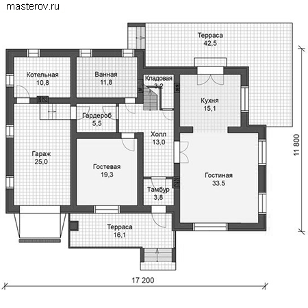 Проект пенобетонного дома № V-241-2P - 1-й этаж