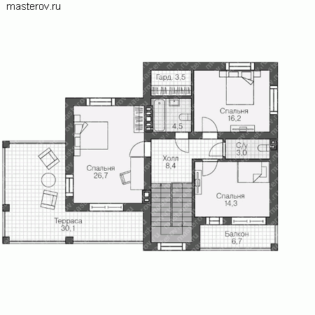 Проект пенобетонного дома № V-258-1P - 2-й этаж