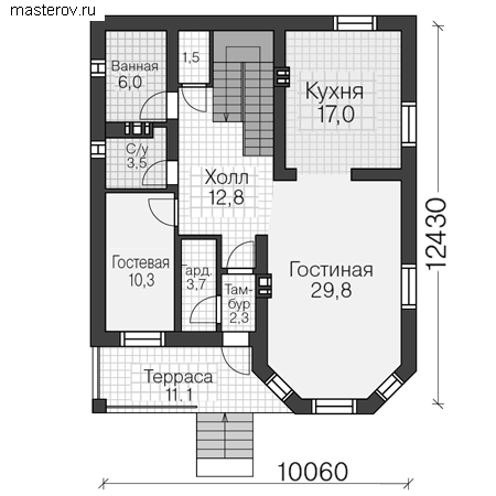 Проект кирпичного дома № V-259-1K - 1-й этаж