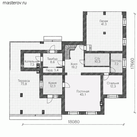 Проект кирпичного дома № V-280-1K - 1-й этаж