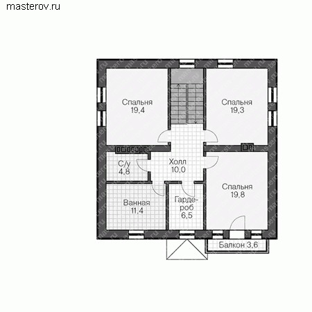 Загородный коттедж с цокольным этажом № V-305-1K - 2-й этаж