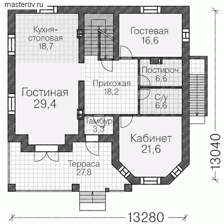 Проект пенобетонного дома из теплой керамики № V-392-1P - 1-й этаж