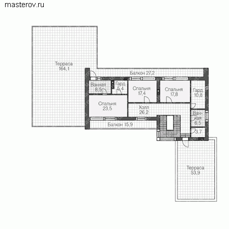 Проект кирпичного дома № V-433-1K - 2-й этаж