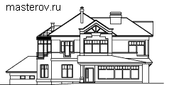Проект мансардного дома с гаражом № V-458-1P - вид спереди