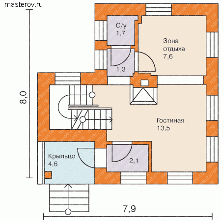 Частный жилой дом загородный  № W-093-1P - 1-й этаж