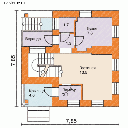 Просторный дом-коттедж  № W-093-2P - 1-й этаж