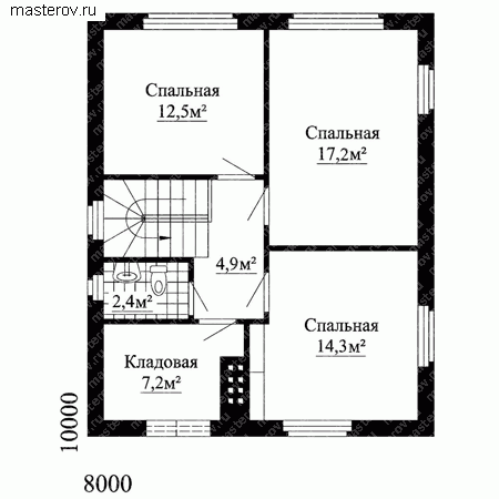 Проект кирпичного дома 8 на 10 № W-118-1K - 2-й этаж