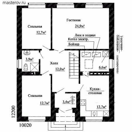 Загородный кирпичный дом с цокольным этажом № W-122-1K - 1-й этаж